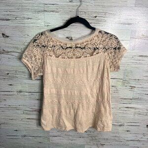 Meadow Rue Cream Lace Yoke Short Sleeve Blouse